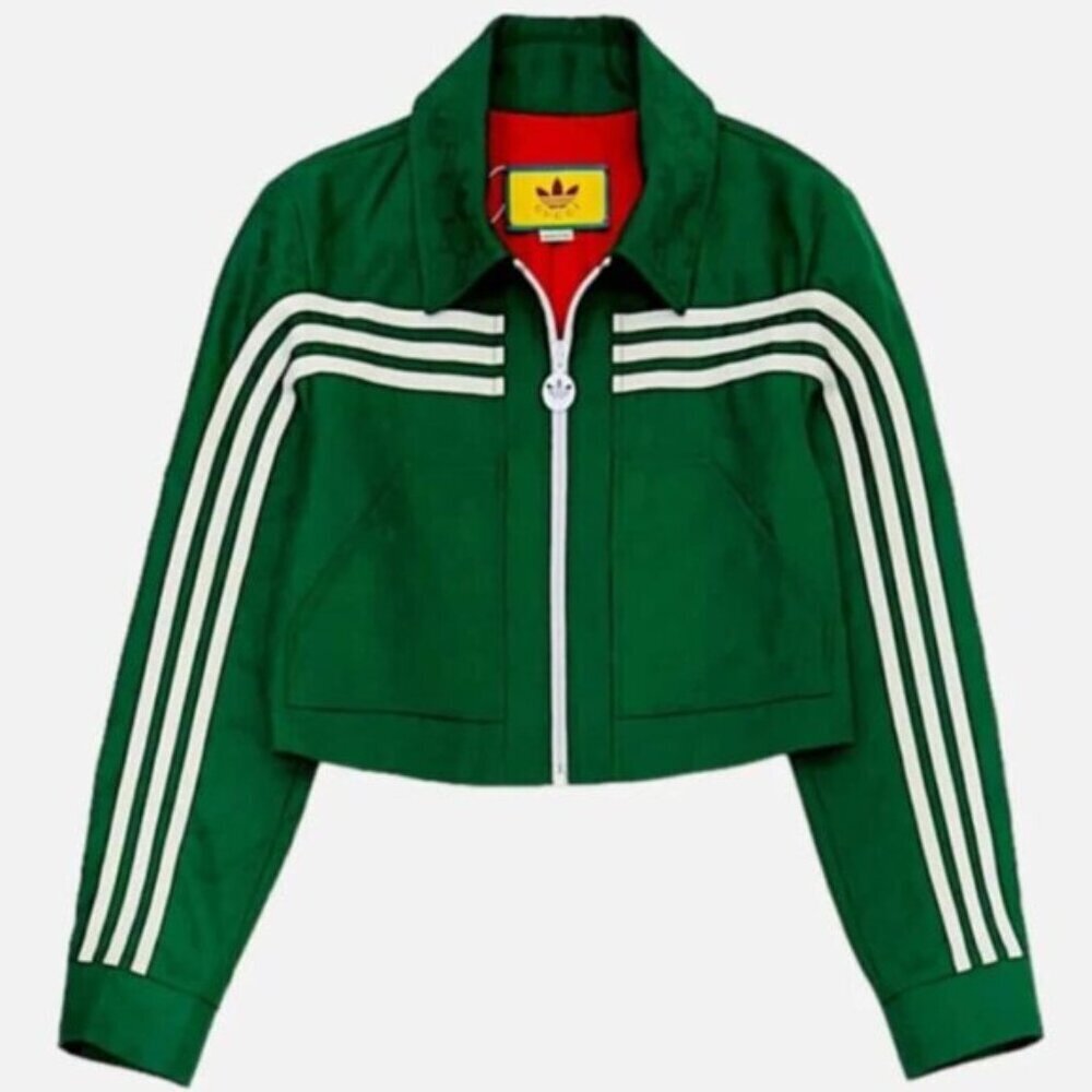 Adidas Originals Green Cropped Track Jacket NEW | Women’s 3 Stripe Zip Up
